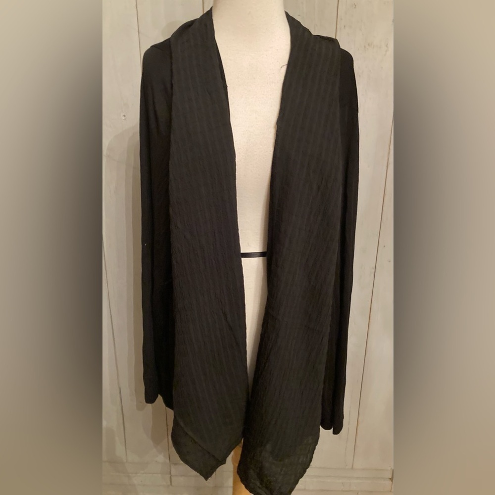 Cable & Gauge Open Front Cardigan 3/4 Sleeve Wrap Black Sz 2X Ribbed‎ Front NEW